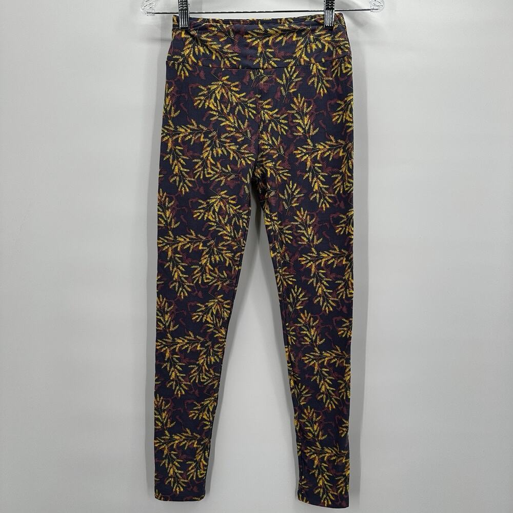 Lularoe Legging Womens One Size OS Purple Yellow‎ Leaf Stretch Soft